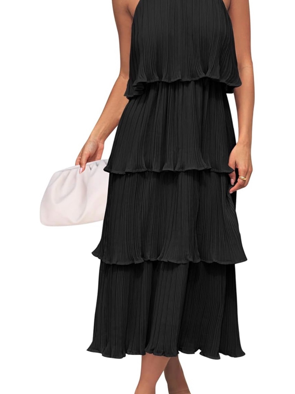 Black Tiered Pleated Maxi Dress - Women's sz large